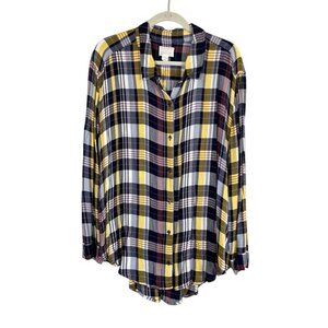Caslon Top Women 2XL Yellow Plaid Tunic Checks Concert Western Country Preppy